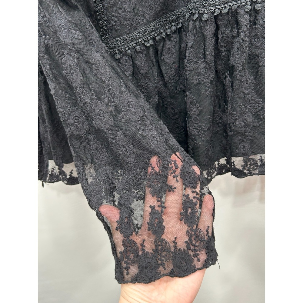 Cider Blouse Womens 1X Black Lace Sheer Peplum Gothic Dark Romantic Whimsigoth - Picture 4 of 10